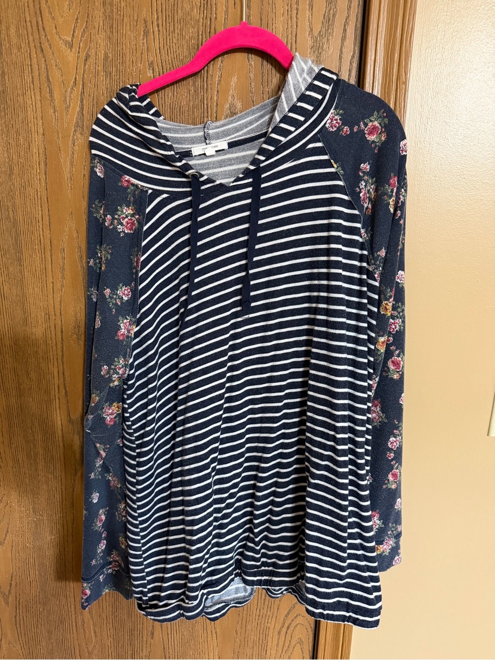 Maurice’s Striped Navy and White Hoodie with Floral Sleeves